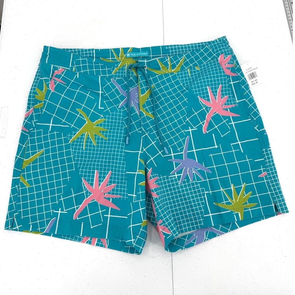 NWT Tori Richard Cool Rad Birds Pacific Blue Swim Trunks Size 36